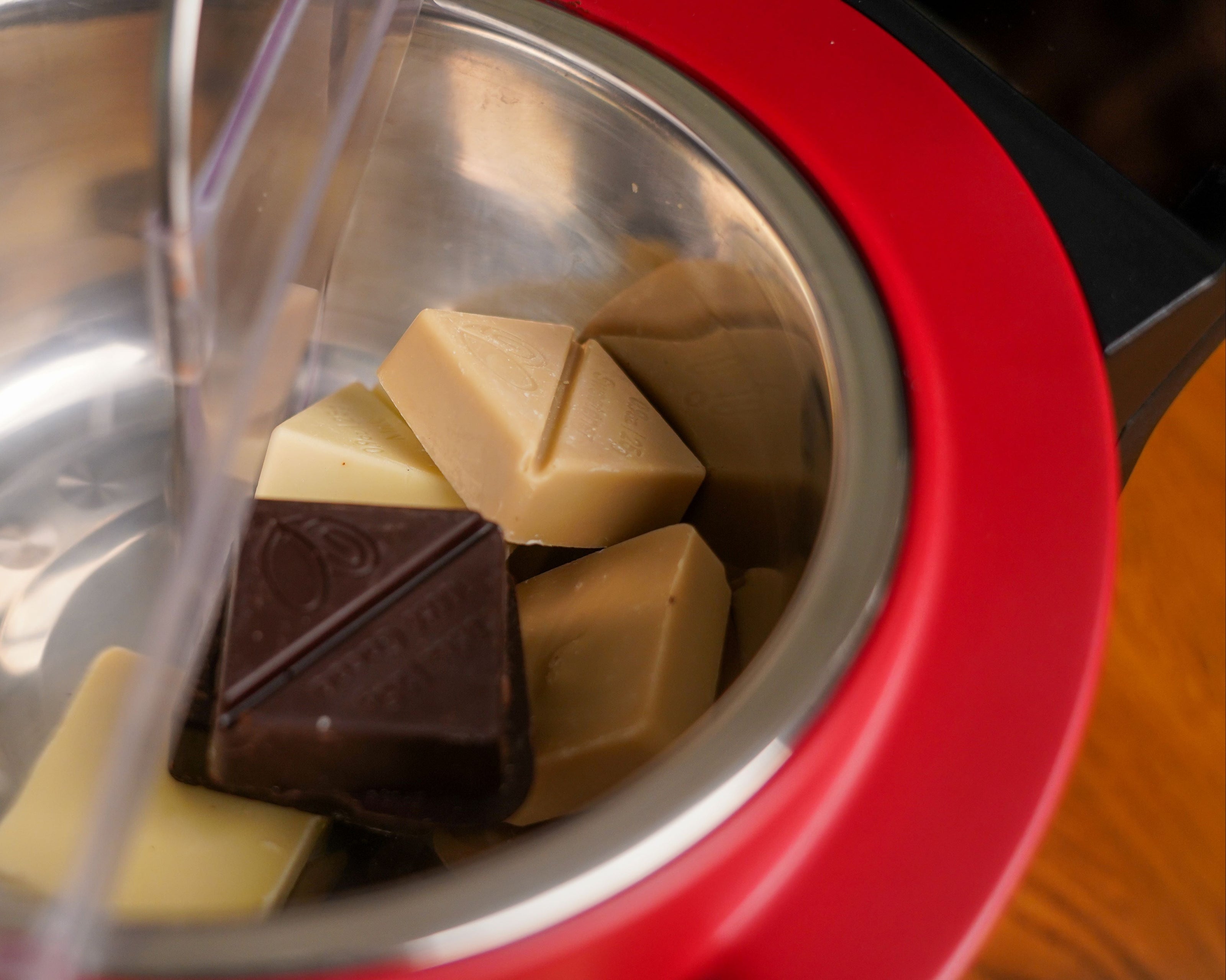 CocoaBlox chocolate ingredients in the Chocolatier Pro chocolate appliance